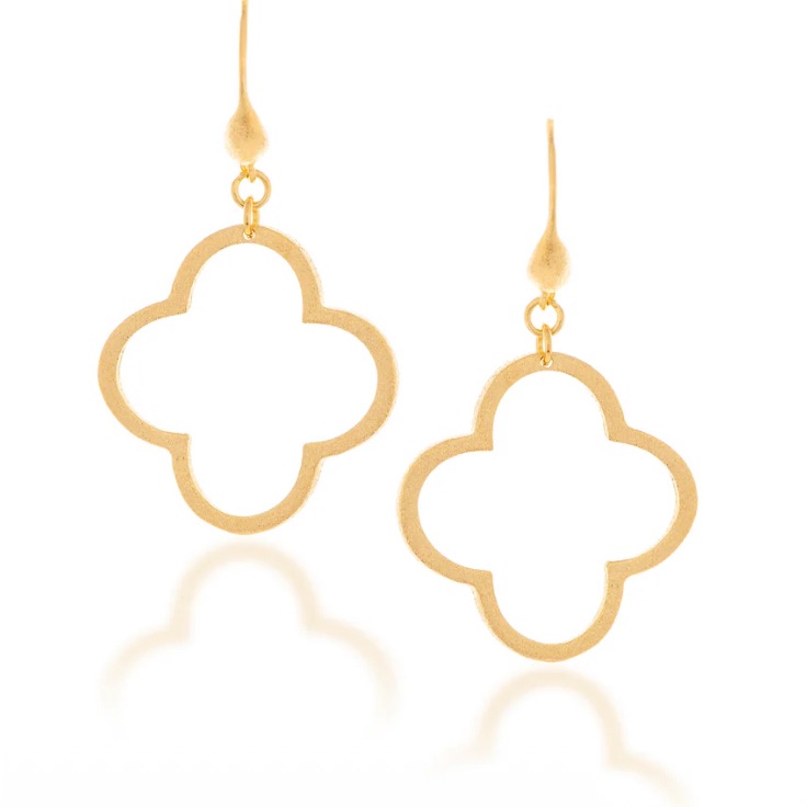 Rivka Friedman Satin Gold Clover Drop Earrings Nwot 26$